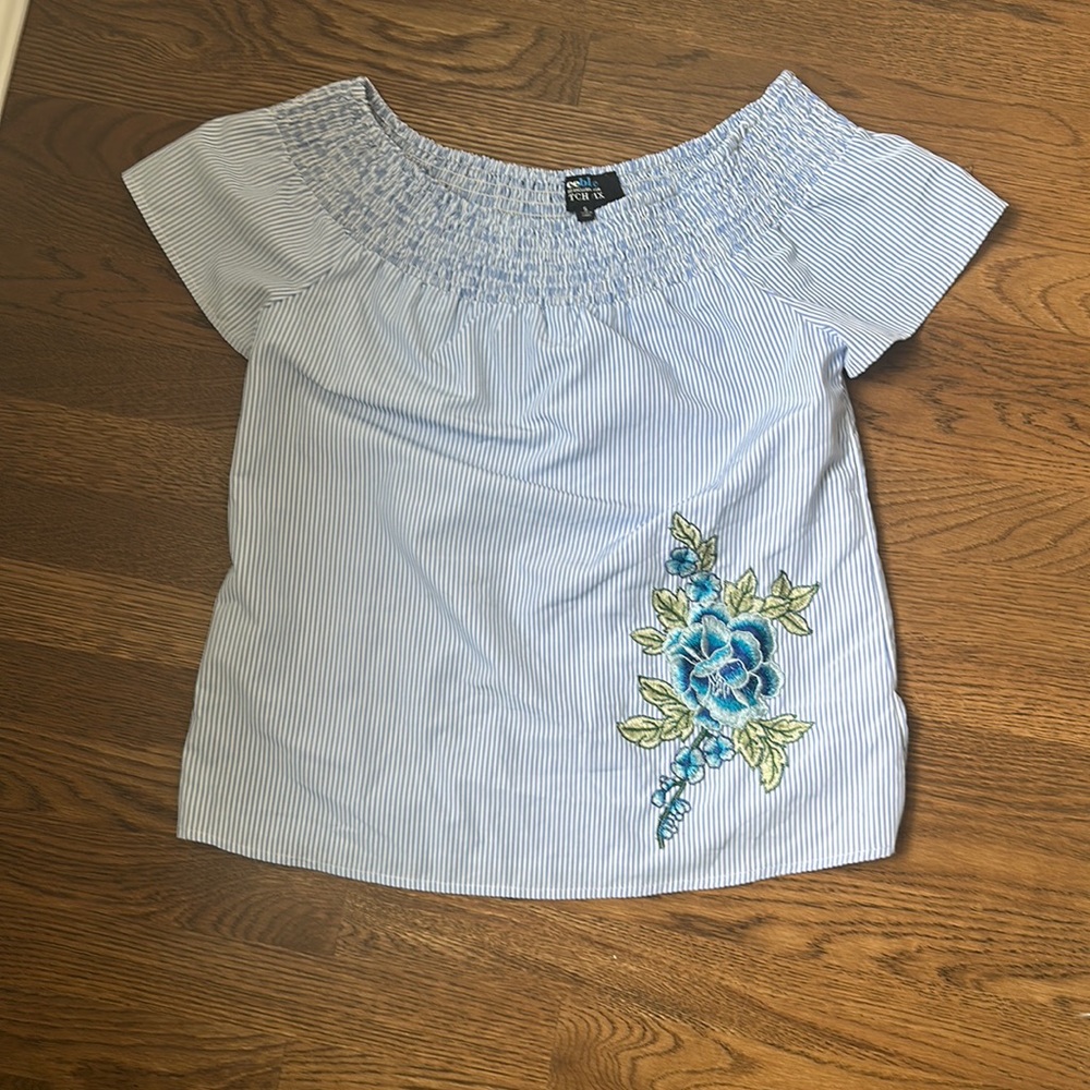 Alice Blue for Stitch Fix off the shoulder top